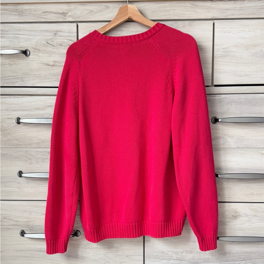 Super cool Magenta Lands’ End %100 cotton knit sweater V-neck size L - Picture 2 of 10